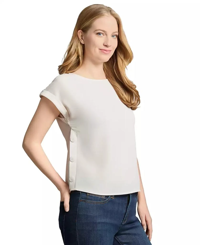 JONES NEW YORK Petite Round-Neck Side-Button Short-Sleeve Top 3