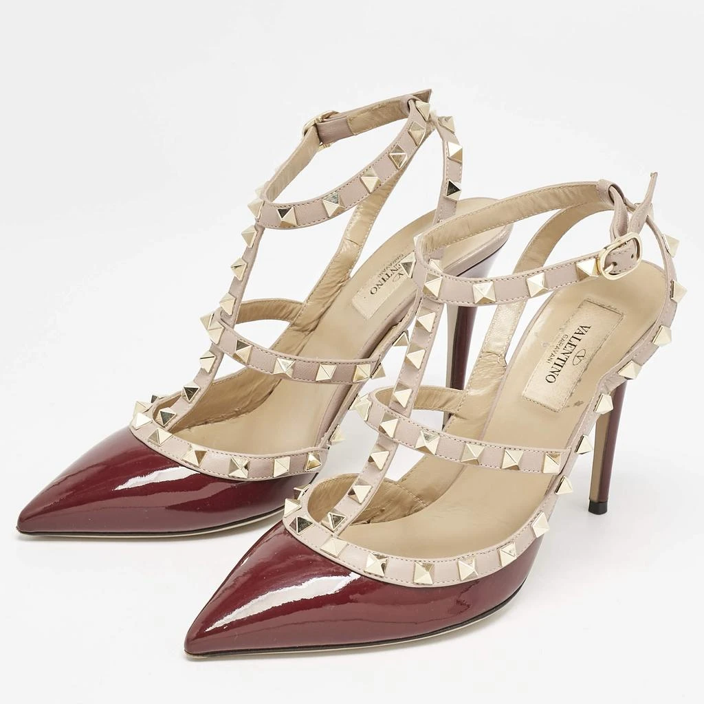 Valentino Valentino Burgundy Patent Leather Rockstud Ankle Strap Pumps Size 38 2