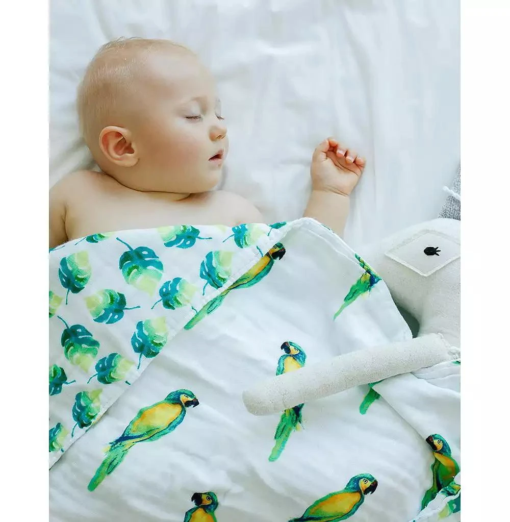 Malabar Baby Certified Organic Muslin Four-Layer Reversible All Season Snug Blanket, Parrot 3