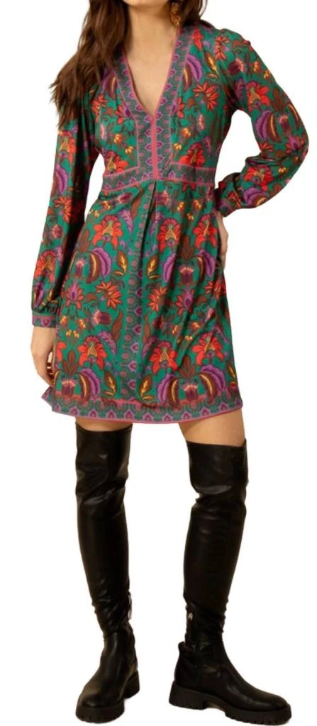 Hale Bob Long Sleeve V Neck Dress In Emerald 1