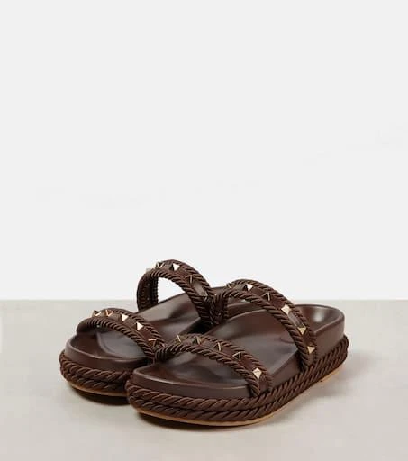 Valentino Rockstud Torchon leather-trimmed sandals 4
