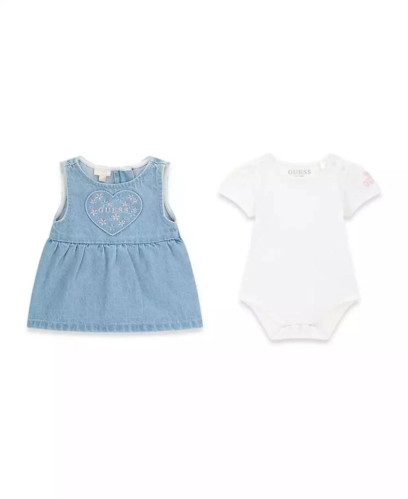 GUESS Baby Girls
 Short-Sleeve Bodysuit and Denim Romper, 2-Piece Set 2