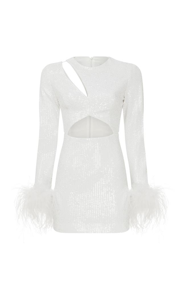ILA. ILA. - Audrey Ostrich-Trimmed Sequin Mini Dress - White - EU 34 - Moda Operandi