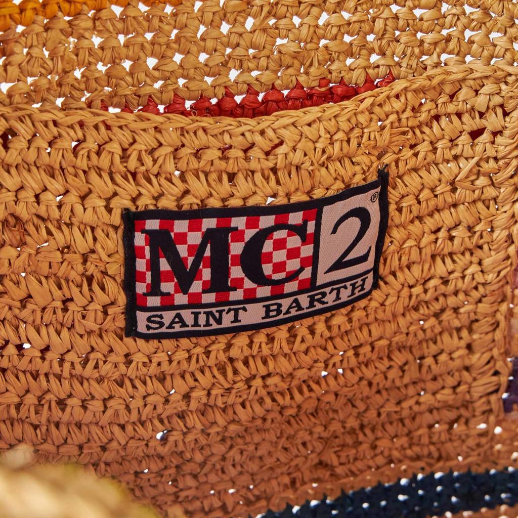 Mc2 Saint Barth Raffia Bucket Bag With Multicolor Stripes And Embroidery