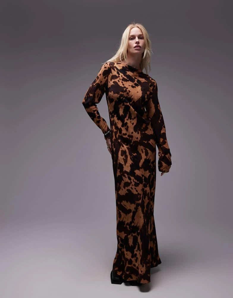 Topshop Topshop slash neck maxi dress in tortoise shell print 1