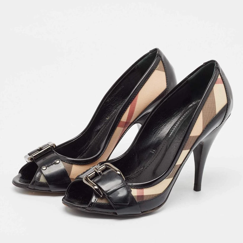 Burberry Burberry Black Canvas and Patent Leather Peep Toe Pumps Size 39 2