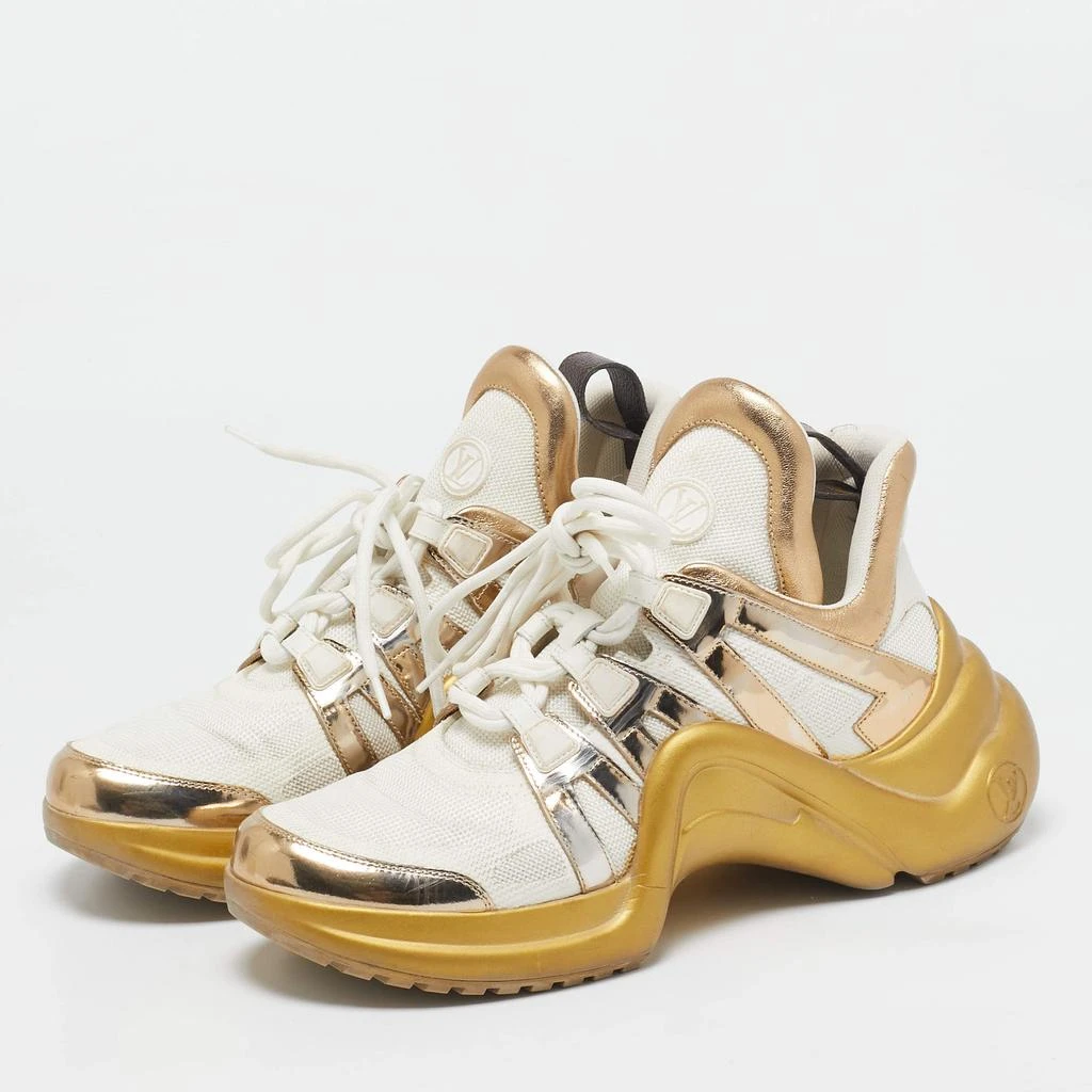 Louis Vuitton Louis Vuitton White/Gold Leather and Mesh LV Archlight Sneakers Size 40 2