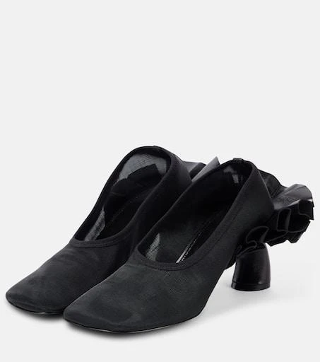 Dries Van Noten Ruffled leather-trimmed mesh pumps 4