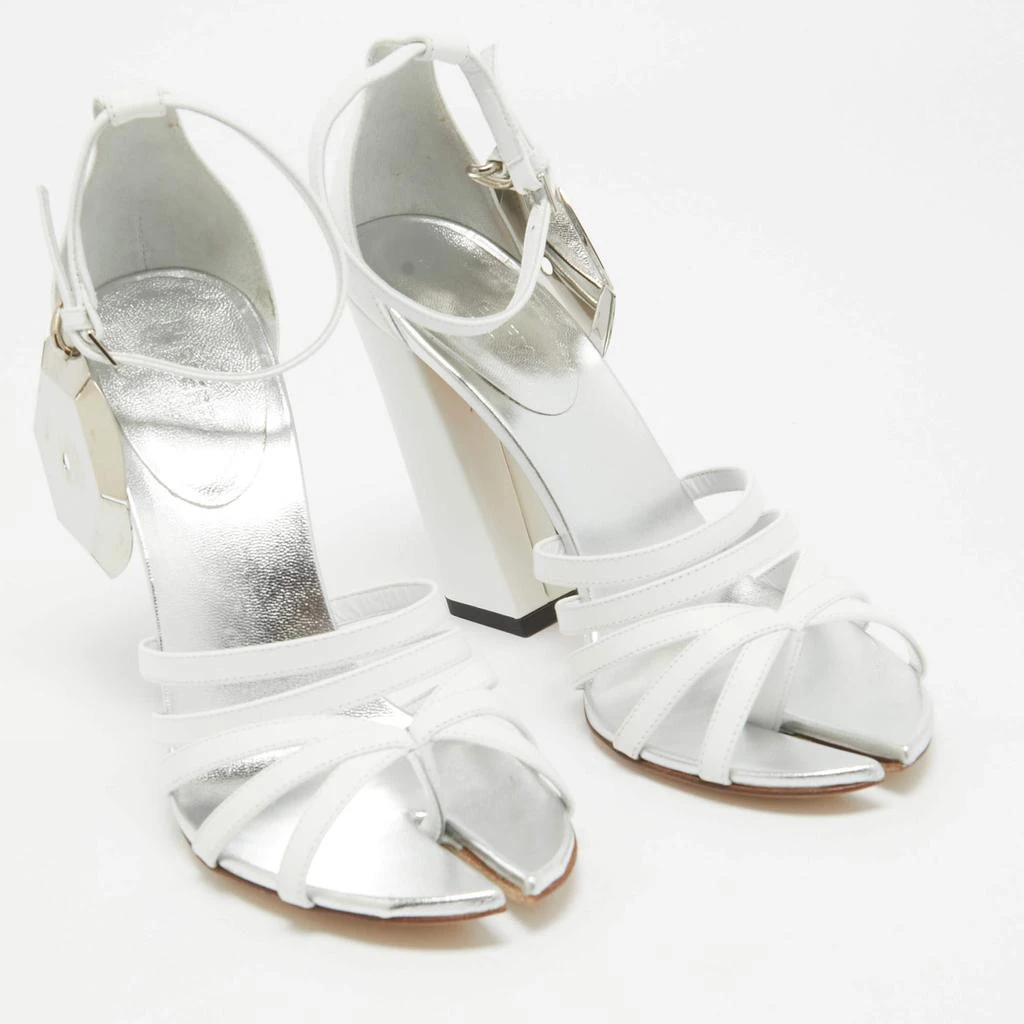 Burberry Burberry Grey/White Leather Block Heel Ankle Strap Sandals Size 39 4