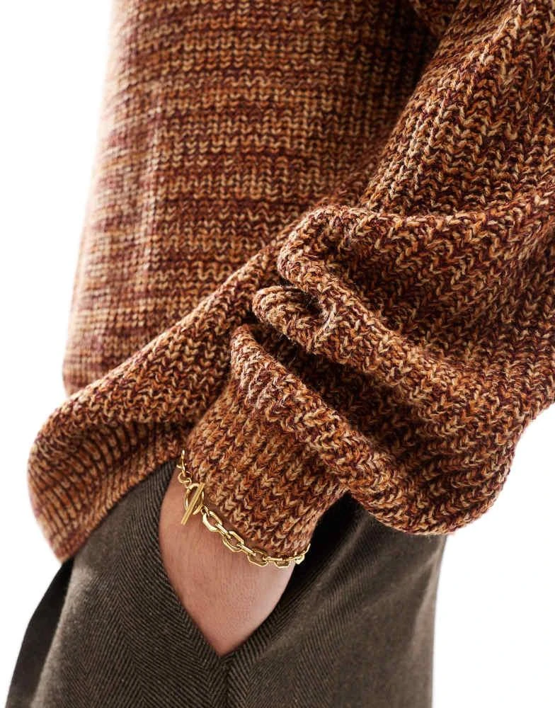 ASOS ASOS DESIGN knitted oversized fisherman rib jumper in tan 4