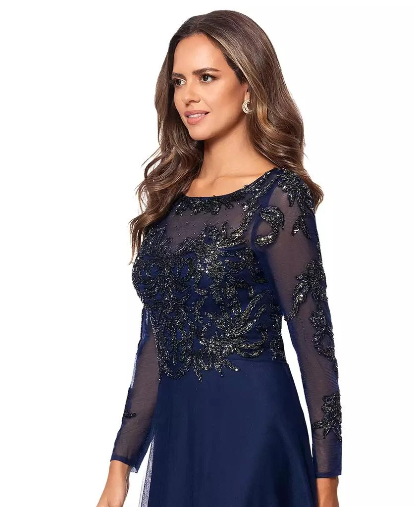 Shoulder Dress Xscape Long Sleeve Fit And Flare Dress XSCAPE