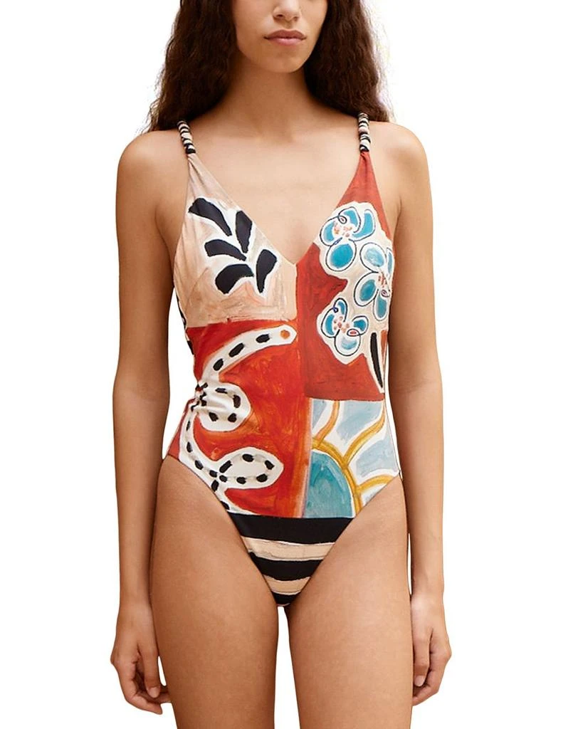 ALÉMAIS Michelle V Neck Patchwork Print Swimsuit 1