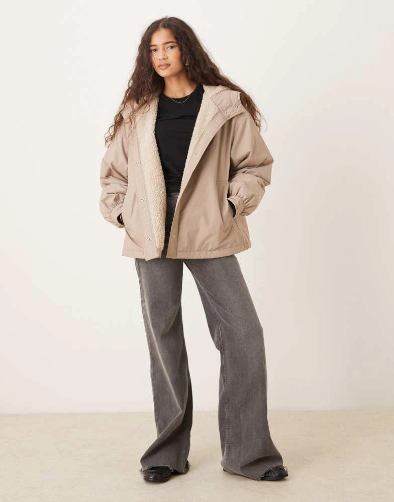 ASOS ASOS DESIGN oversized fleece lined rain coat in oatmeal 3