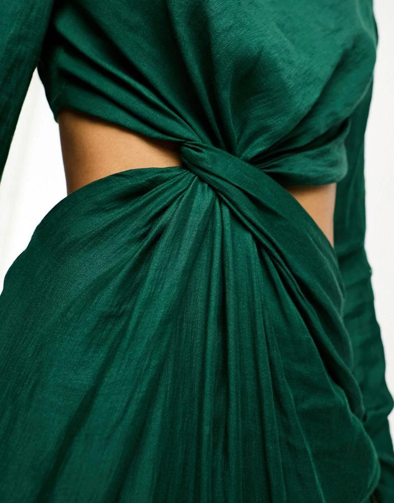 ASOS ASOS DESIGN twist waist maxi dress with high neck in green 3