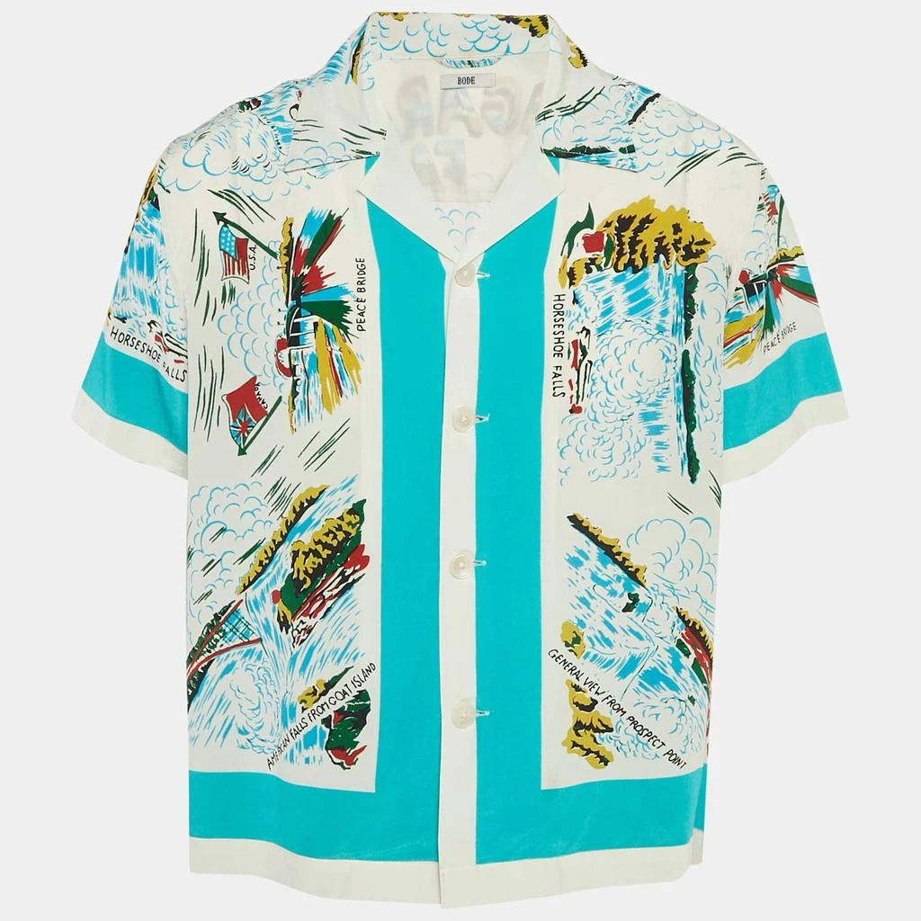 BODE Bode Blue/White Niagara Falls Print Silk Shirt S/M 1