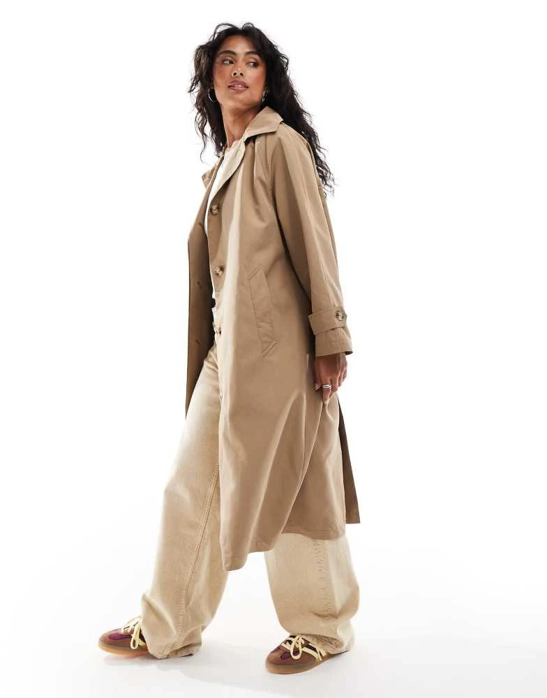 Stradivarius Stradivarius relaxed trench coat with hood in beige 1