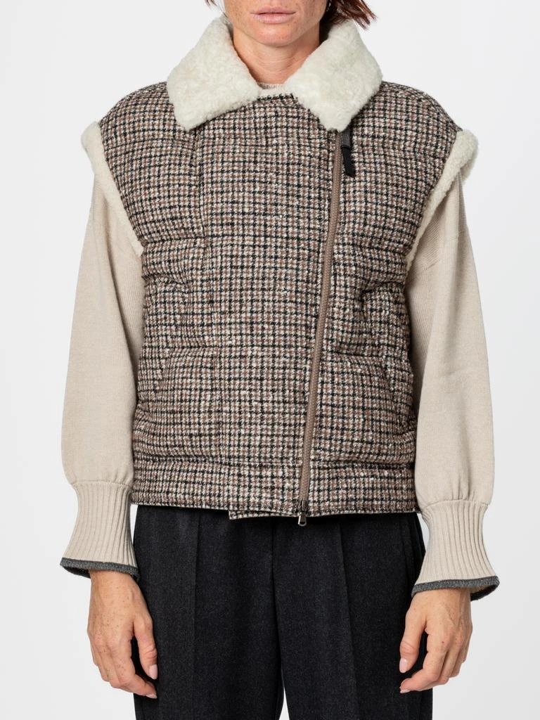 Brunello Cucinelli Brunello cucinelli sleeveless down jacket in wool and alpaca check 1