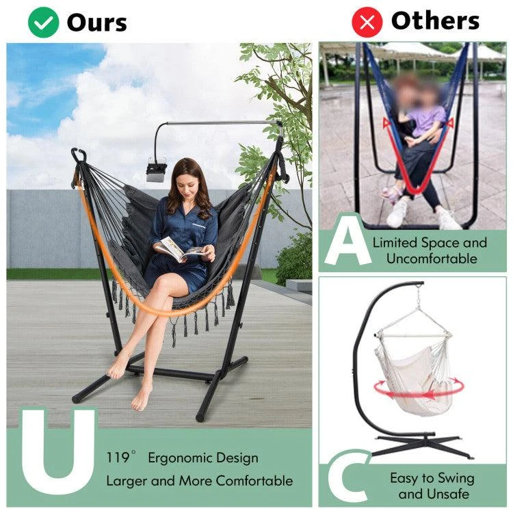 Hivvago Height Adjustable Hammock Chair with Phone Holder and Side Pocket-Gray 3