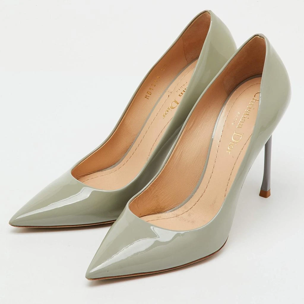 Shop Dior Light Grey Patent Leather Cherie Pointed Toe Pumps Size