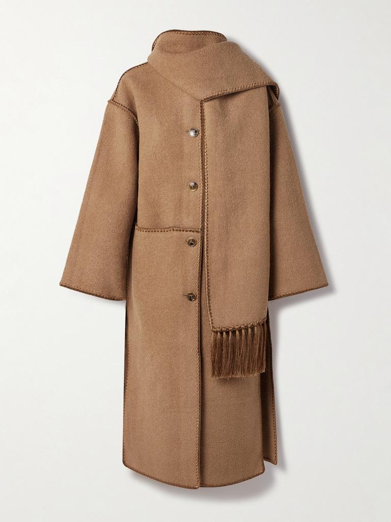 KIMHĒKIM Tan Alpaca Fringe Scarf Long Coat FR-38-M - Coats