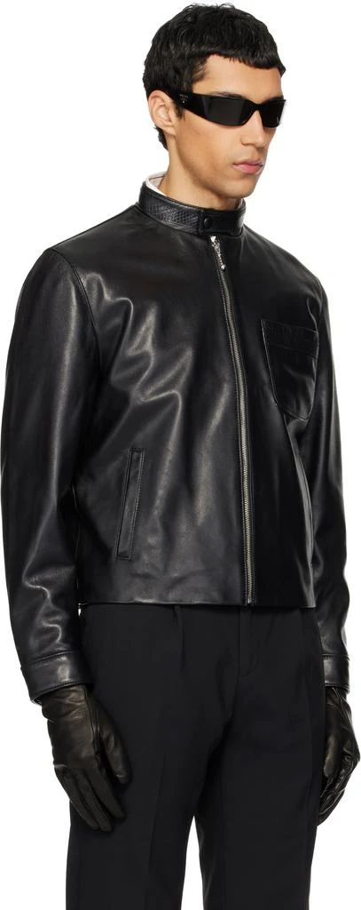 Ernest W. Baker Black Snake Trim Leather Jacket 2