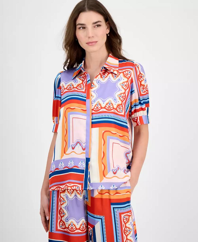 Tahari Women's Printed Short-Sleeve Button Blouse