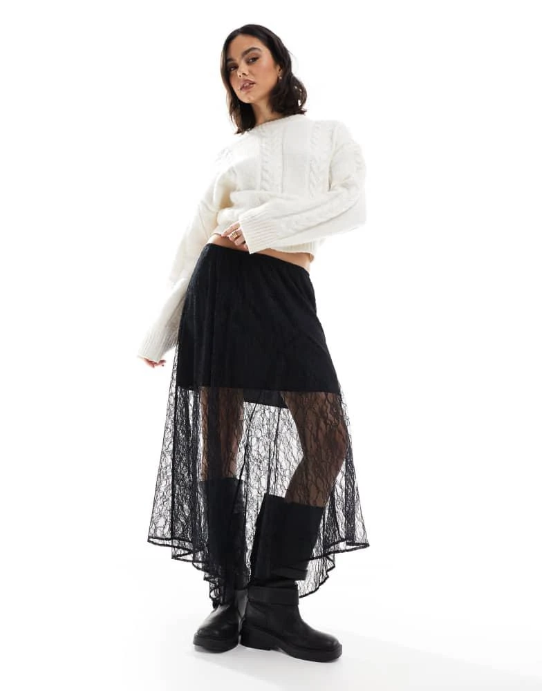 ASOS ASOS DESIGN asymmetric lace overlay midi skirt in black 1