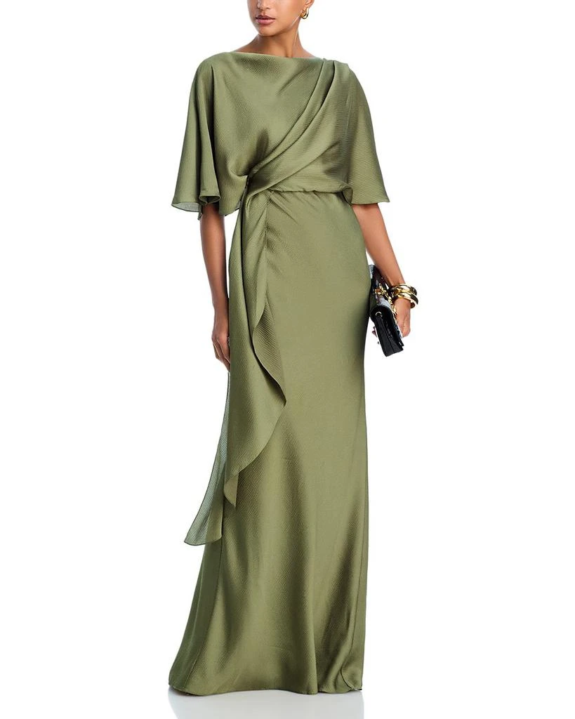 Amsale Draped Bodice Cascading Gown - Moss - 16 Amsale Draped Bodice Cascading Gown - Moss - 16