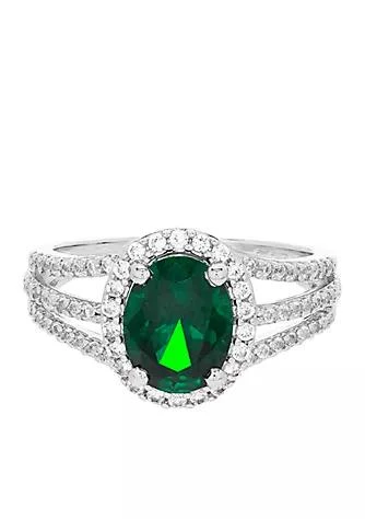 Belk 
Co. 1.76 ct. t.w. Created Emerald And Created White Sapphire Oval Ring in Sterling Silver