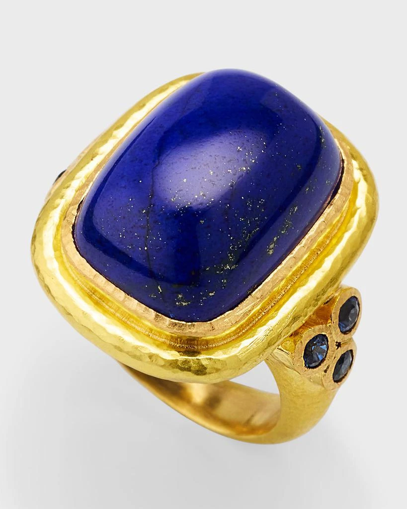 Elizabeth Locke 19K Lapis Cushion Ring with Blue Sapphires 3