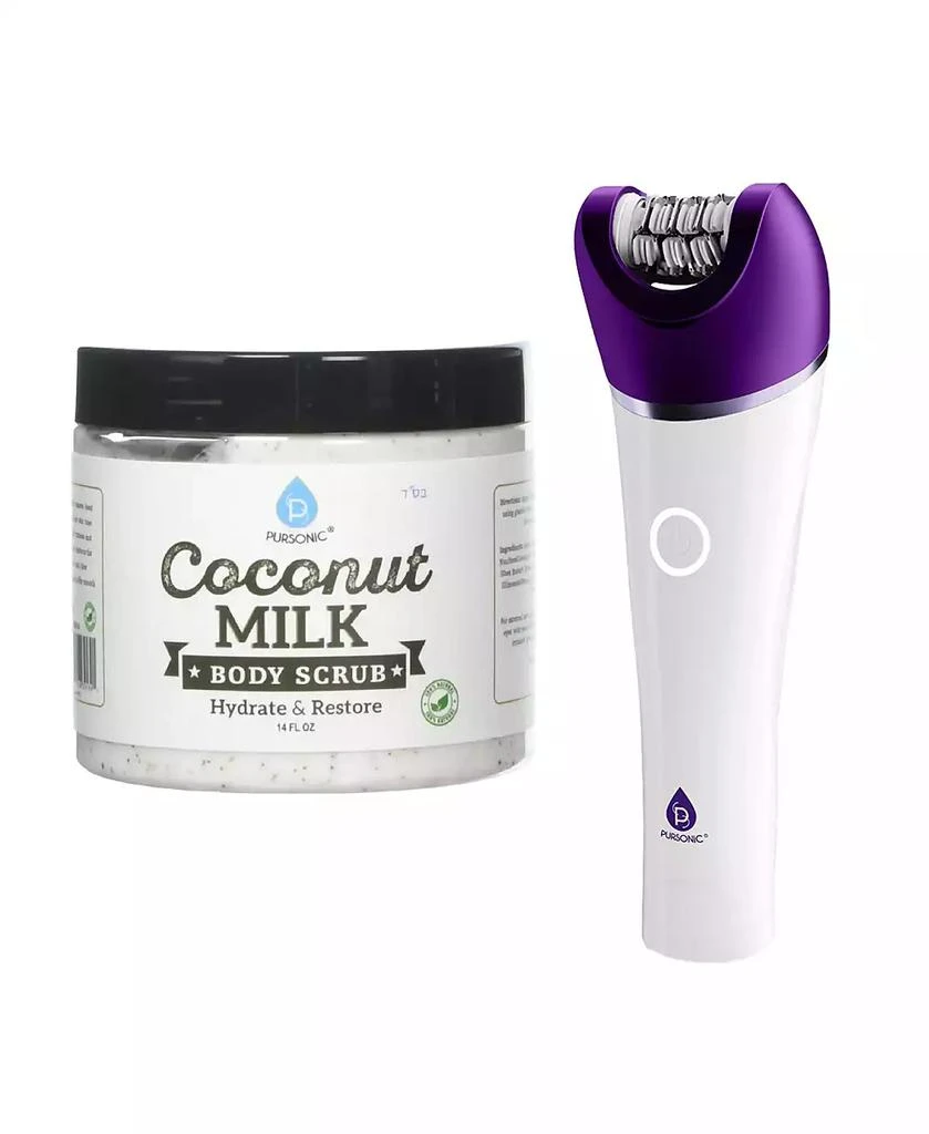 PURSONIC Smooth 
Radiant Skincare Bundle: 6-in-1 Smooth Glide Epilator + Coconut Milk Body Scrub