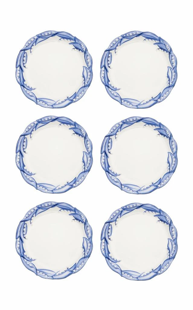 MoDA Moda Domus - Set-of-Six Lily Of The Valley Ceramic Dinner Plates - Blue - Moda Operandi