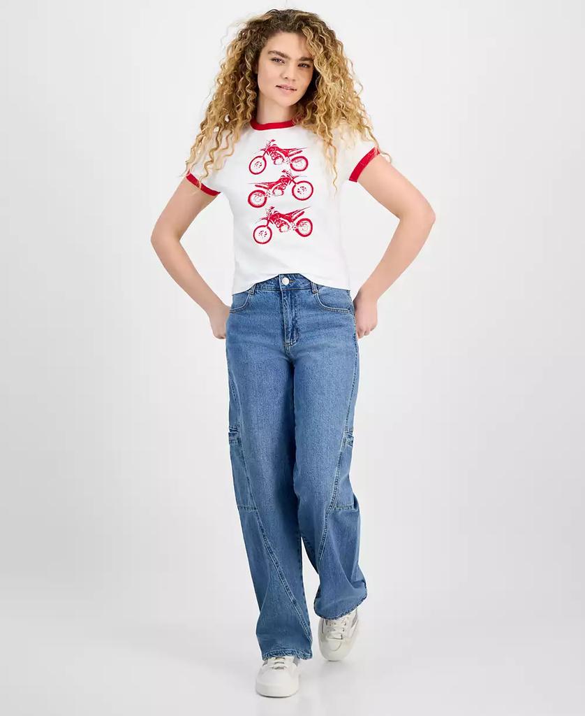 Rebellious One Juniors' Contrast-Trim Motorcycle Top