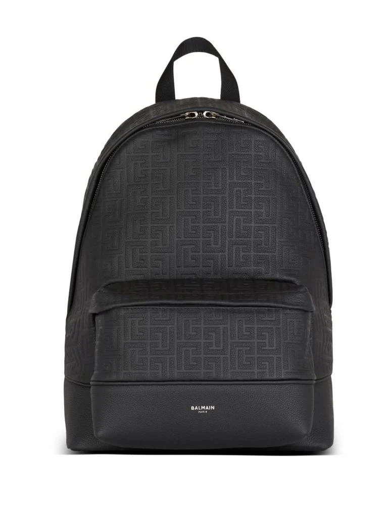 Balmain Black Grained Leather Backpack With Monogram 1