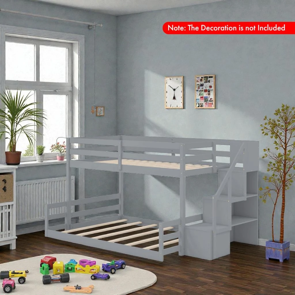 Shop Twin Over Full Low Bunk Bed with Storage Steps with Solid Wood ...