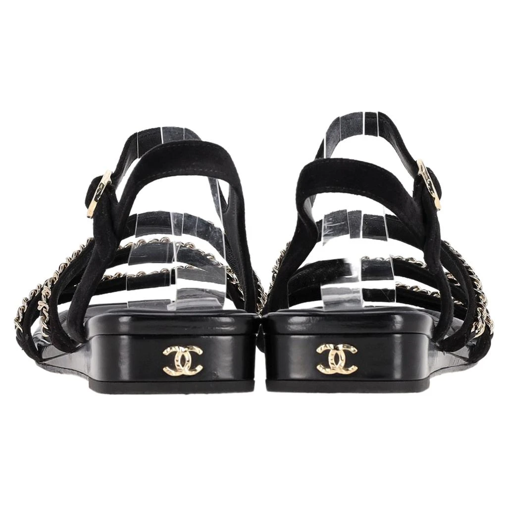 Chanel Interlocking CC Logo Chain Strap Flat Sandals in Black Suede 5