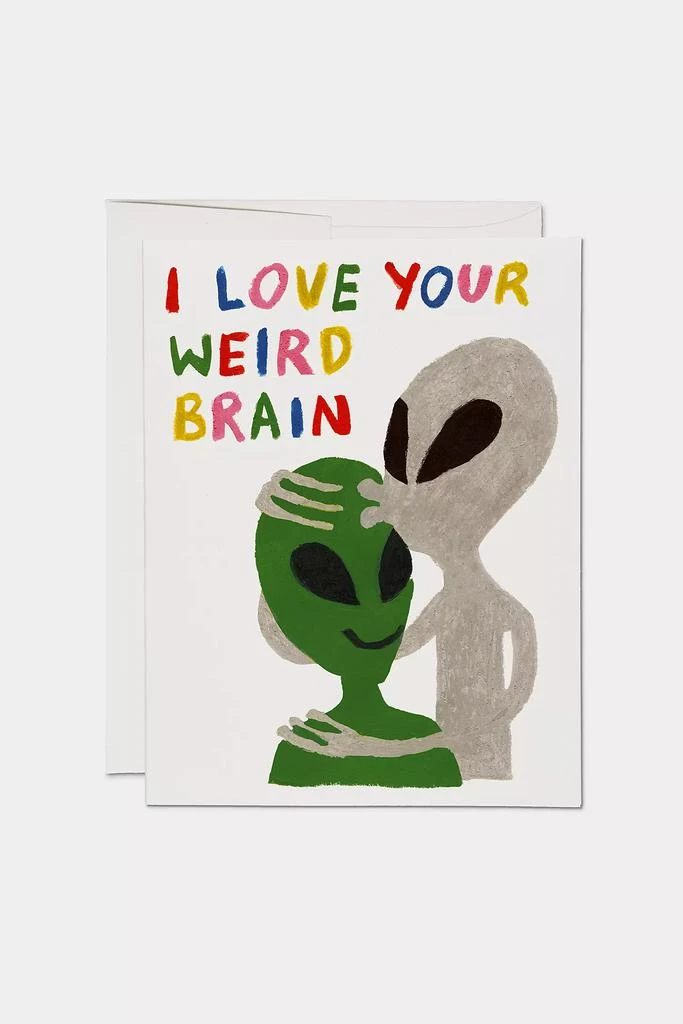 Red Cap Cards Red Cap Alien Brain Love Greeting Card 1