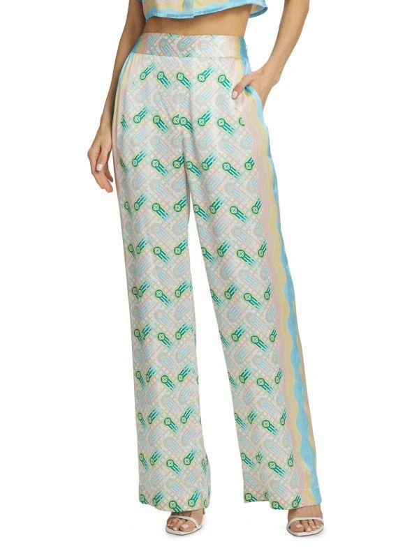 Casablanca Printed Wide-Leg Silk Pants 1