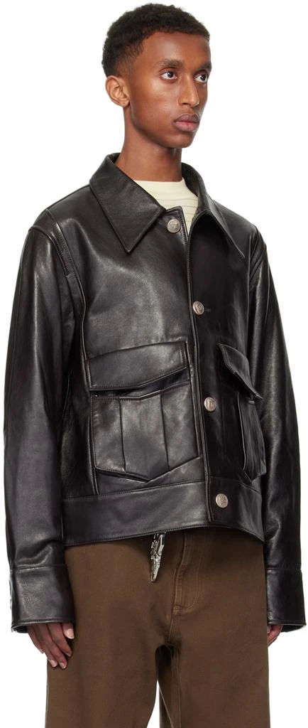 NULLUS Black Detachable Faux-Fur Collar Leather Jacket - Jackets
