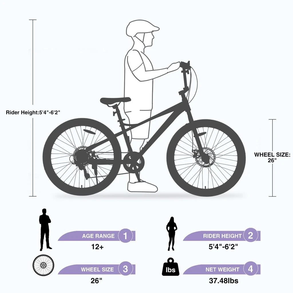 Streamdale Furniture Streamdale Freestyle MTB Bike for 12+ 26" Purple, 7-Speed Shimano, Double Disc Brakes 5