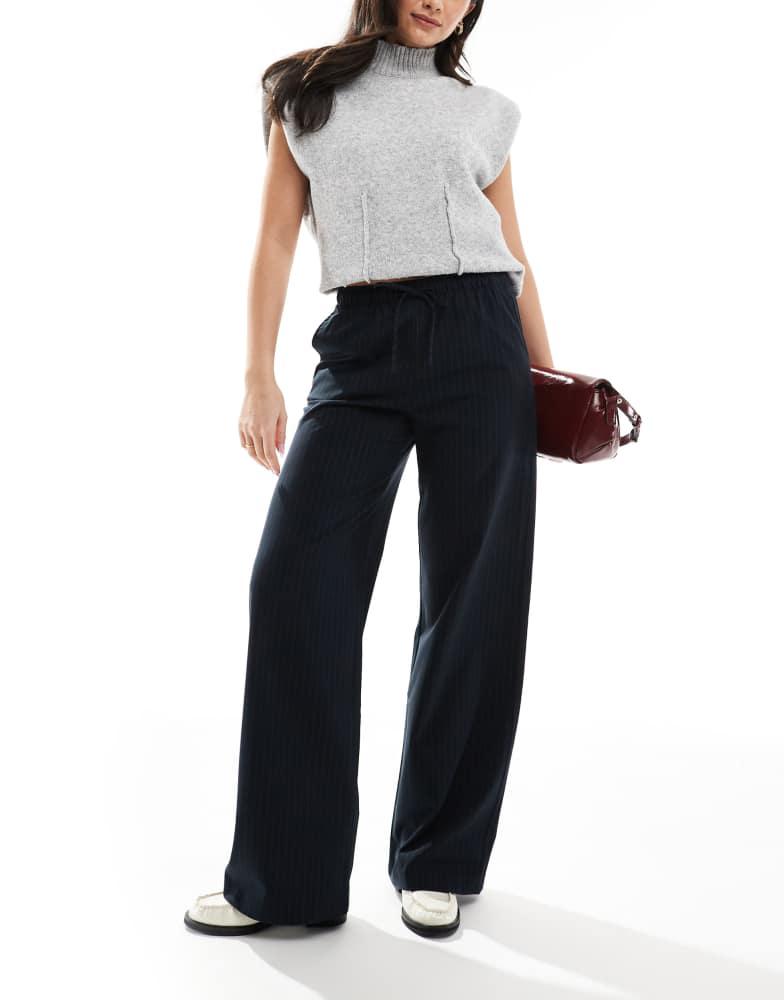 Stradivarius Stradivarius striped trousers in navy blue
