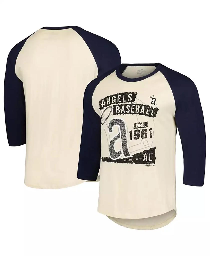 Majestic Men's Cream/Navy Los Angeles Angels Raglan 3/4-Sleeve T-Shirt 1