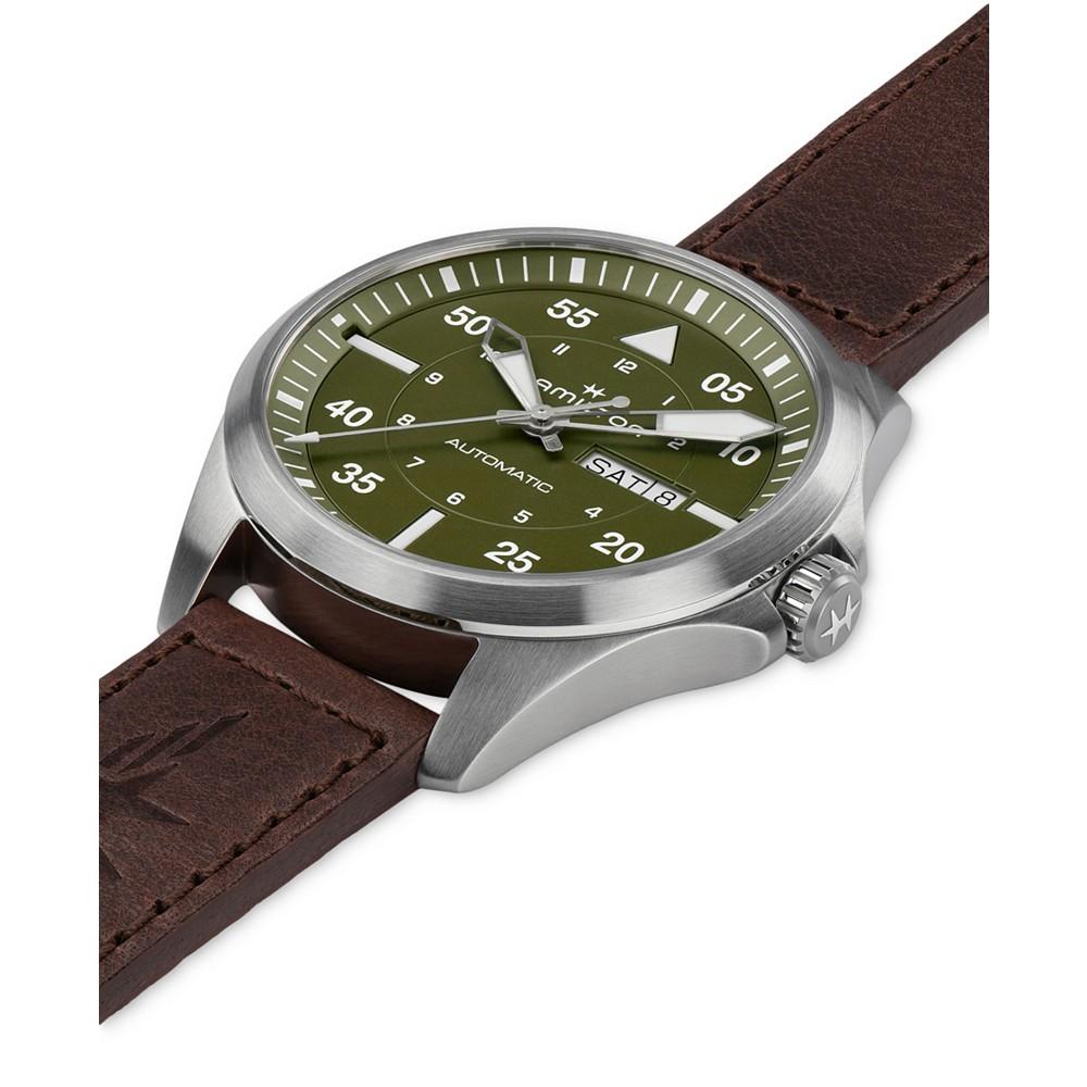 Hamilton Men's Swiss Automatic Khaki Aviation Day Date Brown Leather Strap Watch 42mm