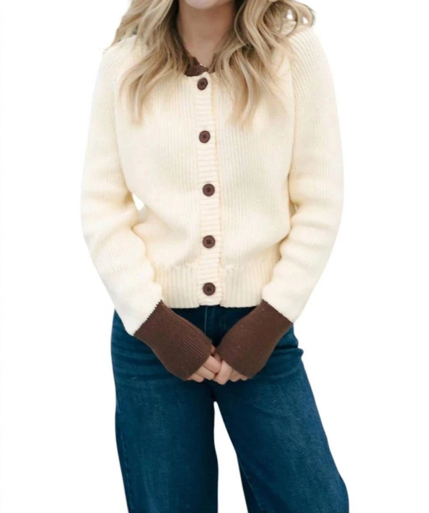 Aaron & Amber Colorblock Cardigan In Cream 1