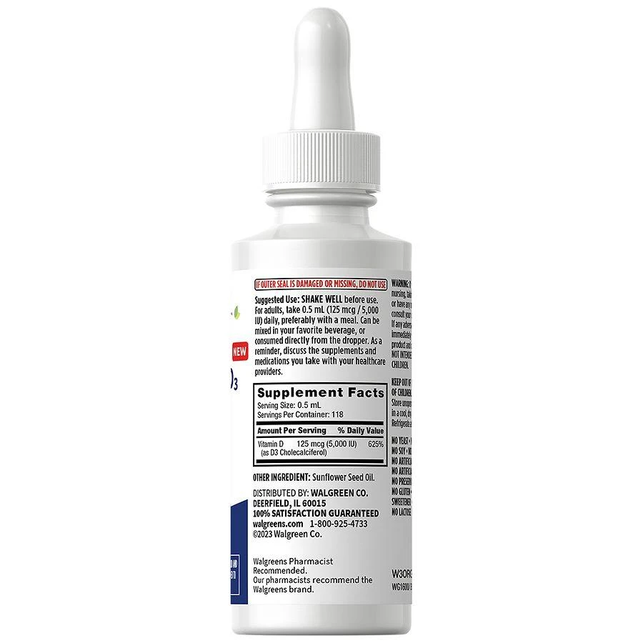 Walgreens Free & Pure Vitamin D3 125 mcg (5000 IU) Liquid (100 days) 4