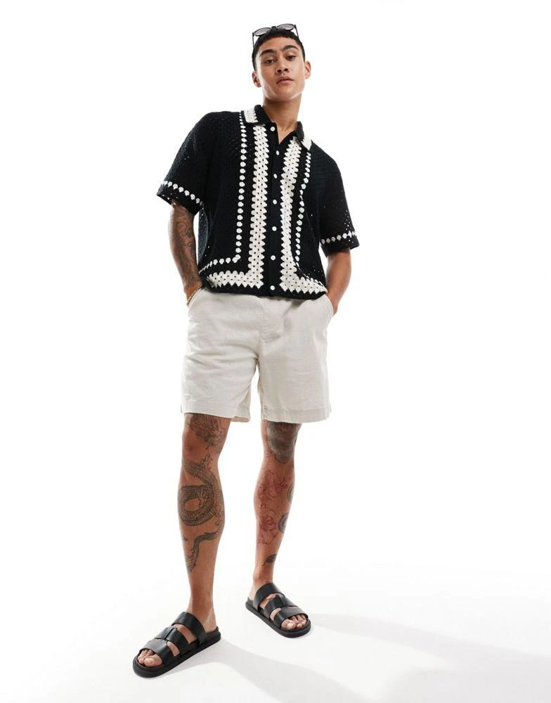 Abercrombie & Fitch Abercrombie & Fitch buttonthrough border stripe crochet knit polo in black 3