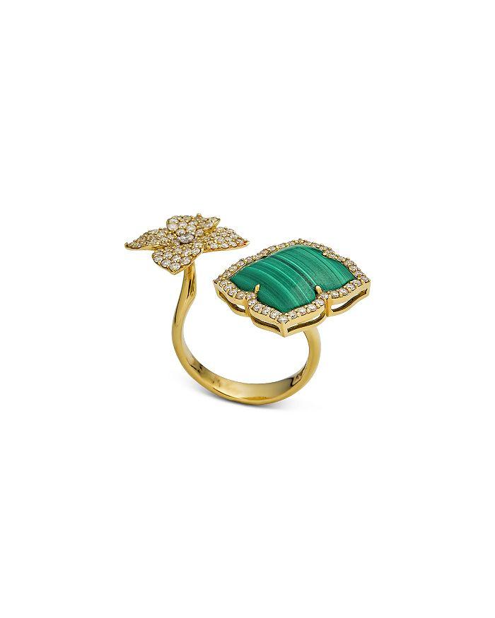 Piranesi 18K Yellow Gold Double Capri Fiore Ring with Malachite and Diamonds