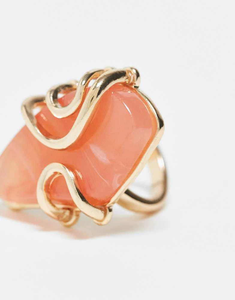 ASOS ASOS DESIGN Curve ring with faux semi precious pink stone in gold tone 2