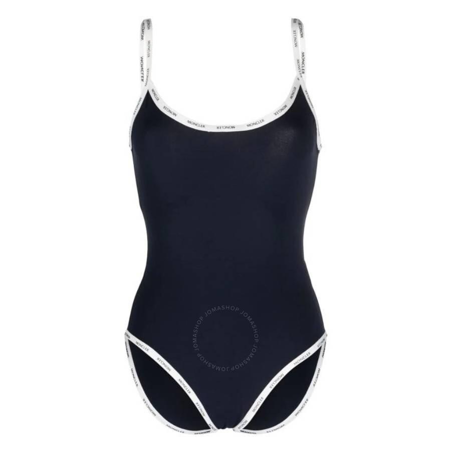 Moncler Navy Blue Logo-Tape Scoop-Back Swimsuit