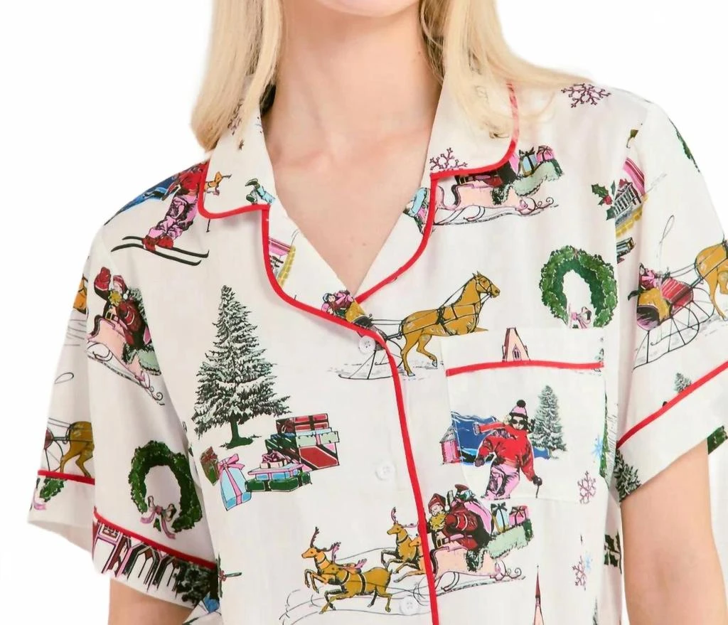 KATIE KIME Holiday Toile Pajama Shorts Set In Multi 3